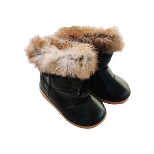 Girls Black Winter booties faux leather Boots fur lined/fur trim warm 12